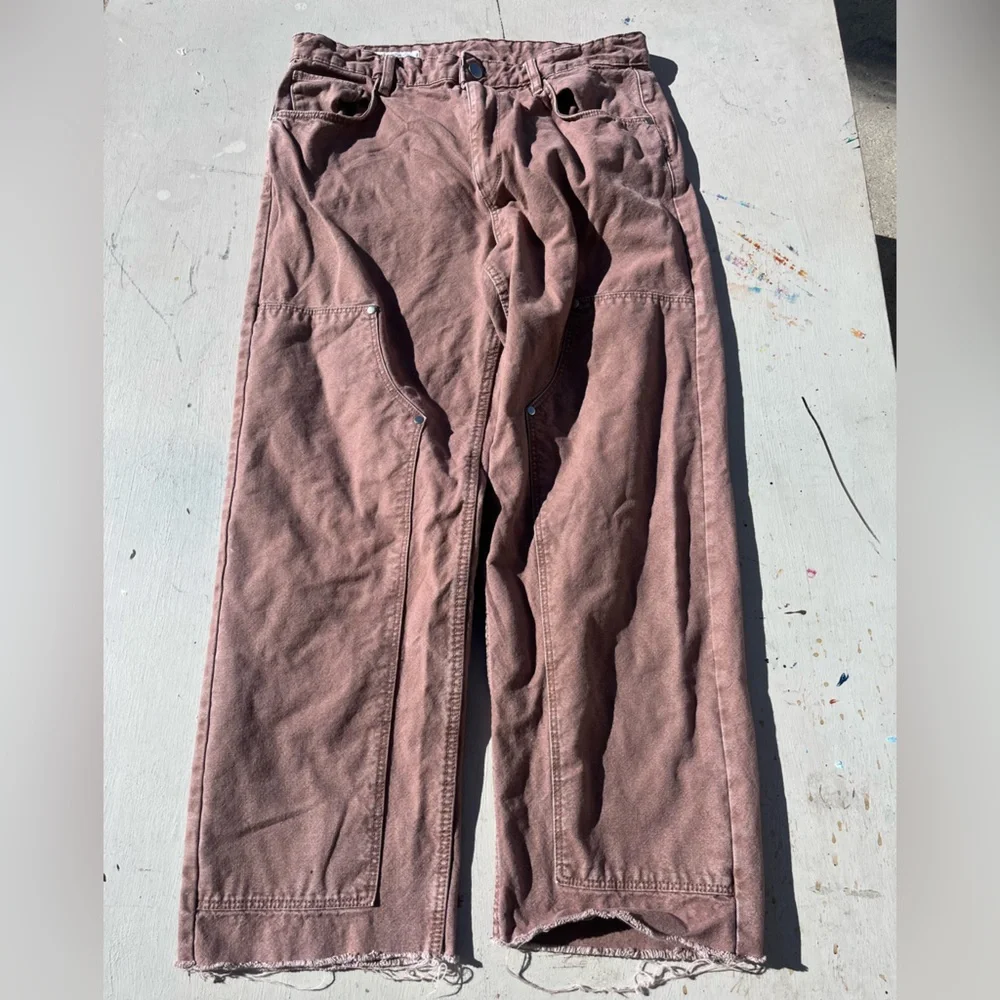 Men's Zara Pants‎ Beige Solid 32 Workwear Skate Double Knee Modern Grunge City